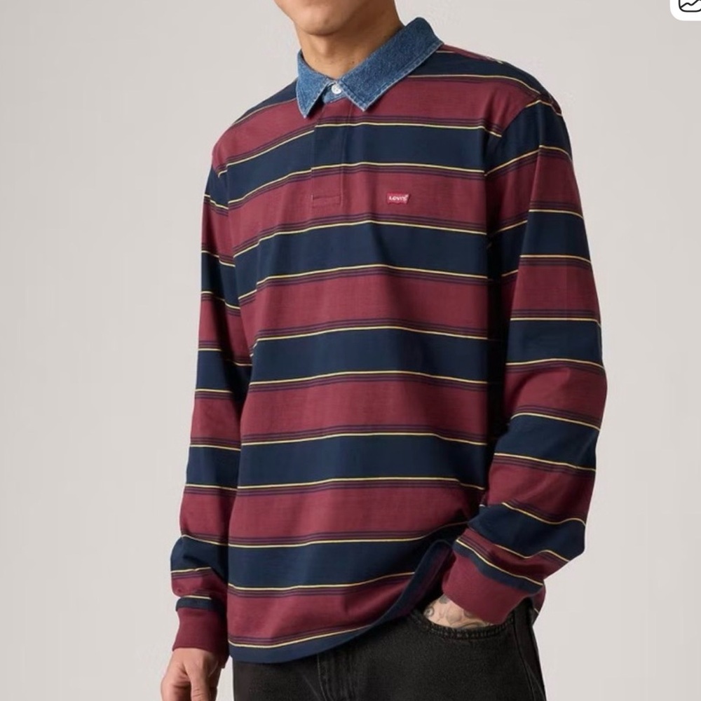 Target x Levi's Men’s Burgundy & Navy Striped Long-Sleeve Polo